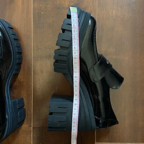 Call It Spring SEREENA High Heel Chunky Vegan Leather Loafers - Black - Picture 7 of 8